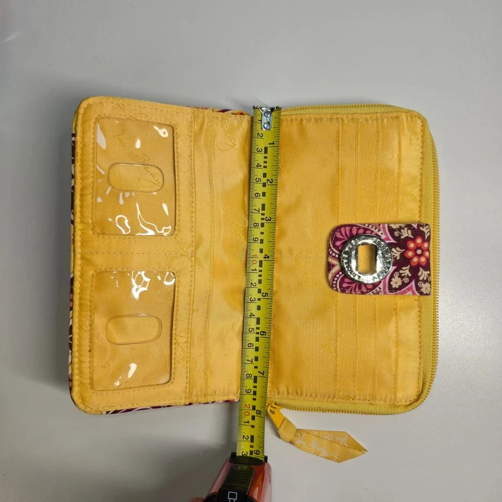 Vera Bradley Retired Yellow Purple Floral Accordion Zip Around Wallet Organizer‎